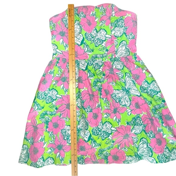 ▶️ Lilly Pulitzer ◀️ Pink Green Strapless Butterfly Lottie Dress Size 10 - Picture 14 of 14